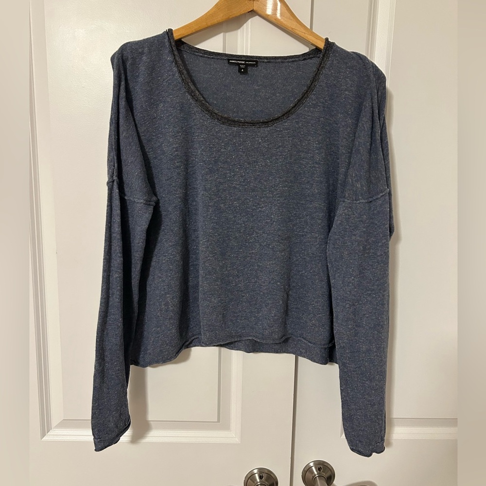James Perse linen blend lightweight boxy oversized sweater blue gray XL